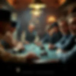 Early Poker Scene A vintage poker game in action, featuring players with serious expressions and classic chips, evoking the wild beginnings of poker as influenced by Doyle Brunson's era.