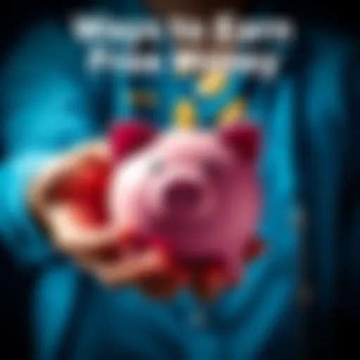 A person holding a piggy bank with coins falling into it, symbolizing earning free money