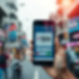 A smartphone displays an app interface showing cash earnings in Indian Rupees, with a background of a bustling city street in India.