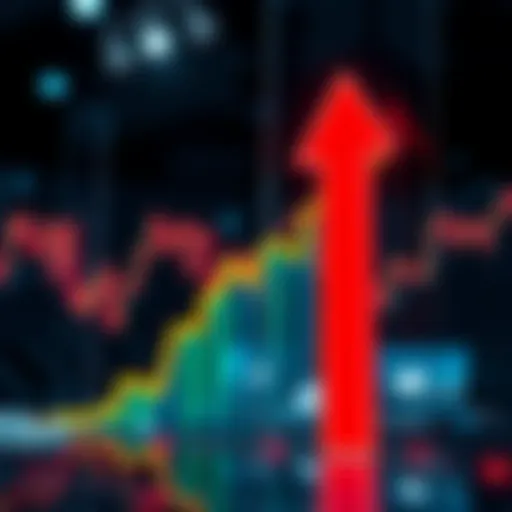 A graphic showing a stock market chart with upward and downward arrows, symbolizing potential market reactions to upcoming earnings reports.