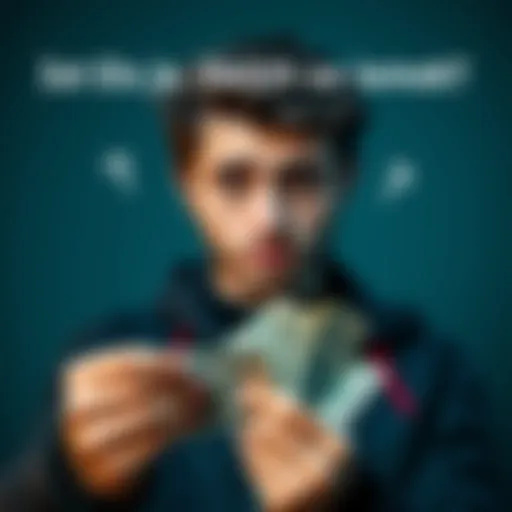 A person holding cash with a puzzled expression, symbolizing the allure and risks of earning quick money.