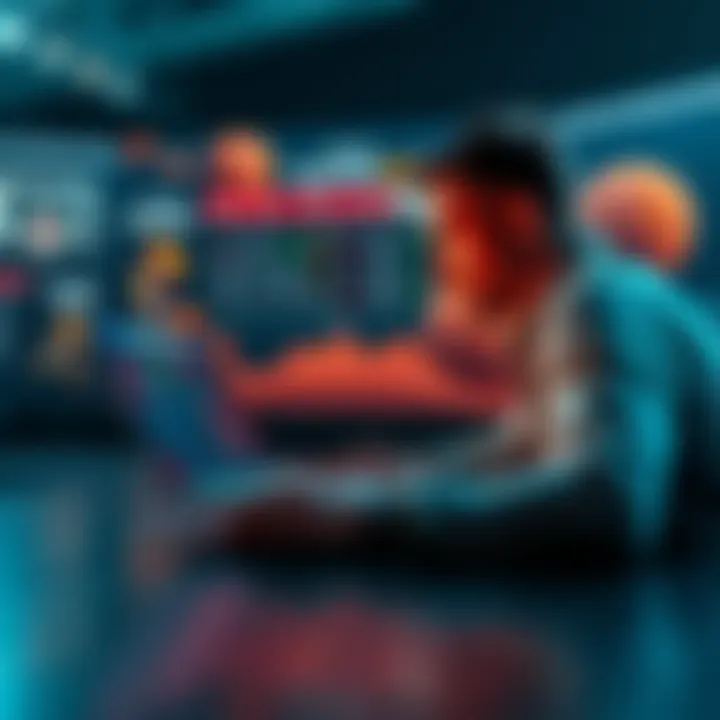 A person analyzing eBasketball betting odds on a laptop, with basketball graphics in the background.