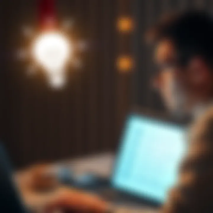 A person looking at a laptop screen with a checklist and a lightbulb idea above their head, symbolizing finding solutions to problems.