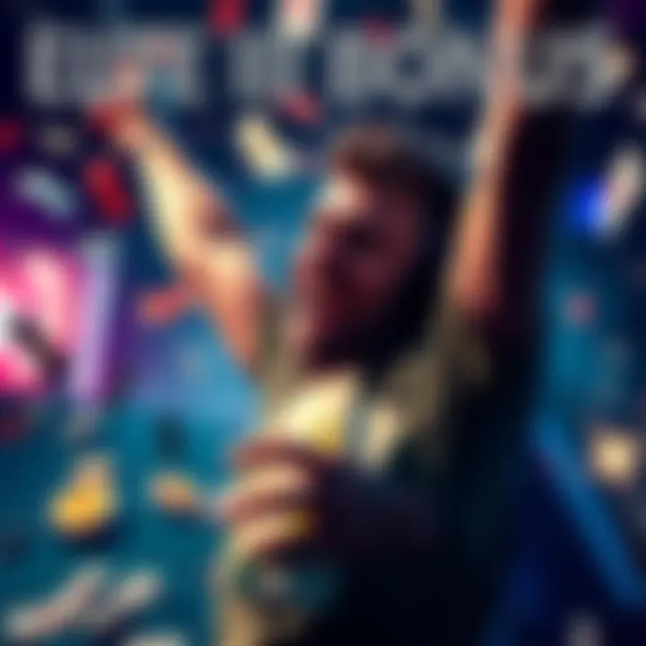 A player celebrating a big win of 14,000 dollars from the Elite III Bonus, with money and excitement in the background.