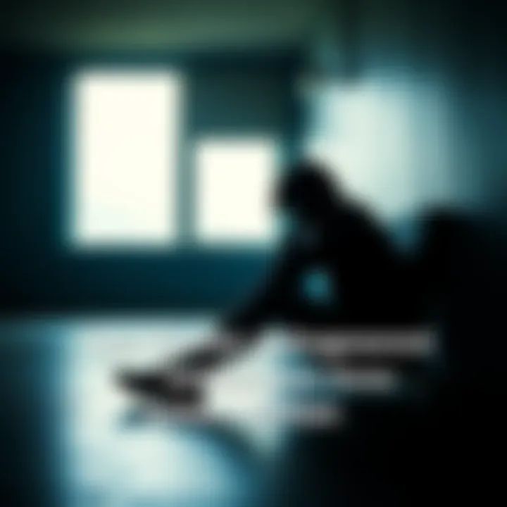 A person sitting alone in a dimly lit room, looking contemplative and sorrowful, symbolizing ongoing emotional struggle and pain.