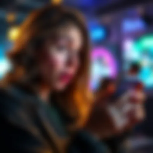 A person scrolling through a smartphone showing emotional posts, with surprised expressions on their face.