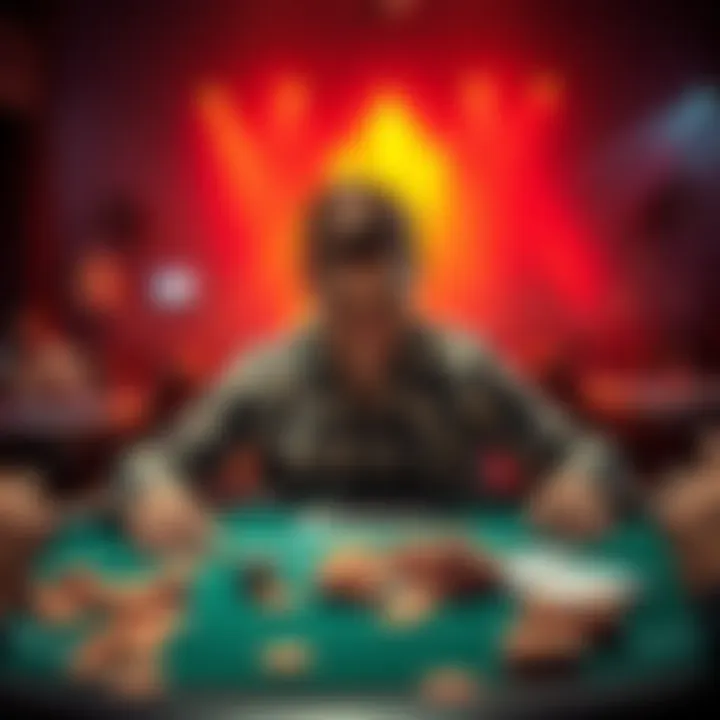 A person sitting at a gaming table with a mix of joy and disappointment, surrounded by chips and cards, reflecting the emotional highs and lows of betting.