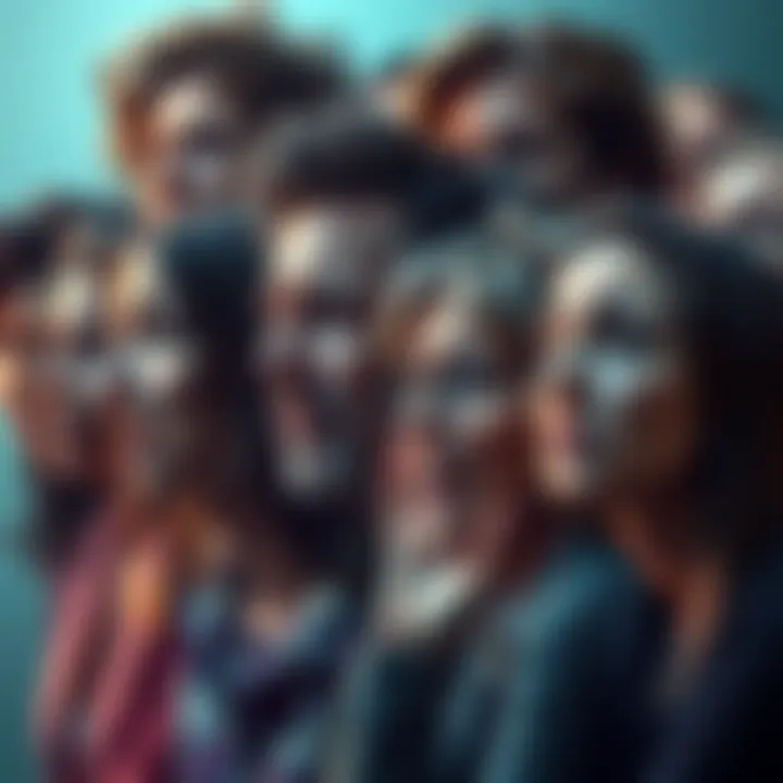 A diverse group of people expressing various emotions, such as hope, joy, sadness, and frustration, reflecting the complexity of feelings in 2025.