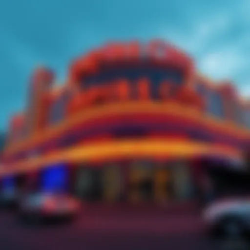 Exterior view of Empire City Casino in Yonkers with bright lights and people entering