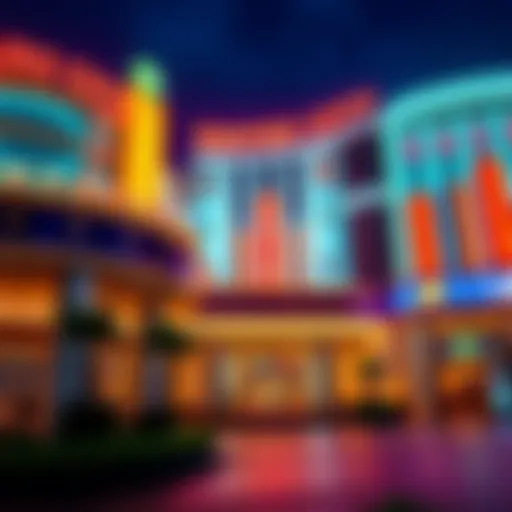 Exterior view of Empire City Yonkers Casino with bright lights and a lively atmosphere