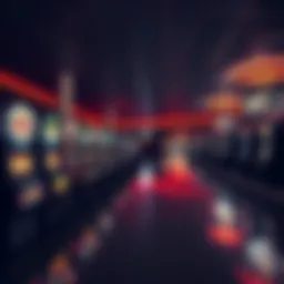 A deserted casino floor, showcasing empty slot machines and dim lighting, reflecting a sense of loss and regret. 