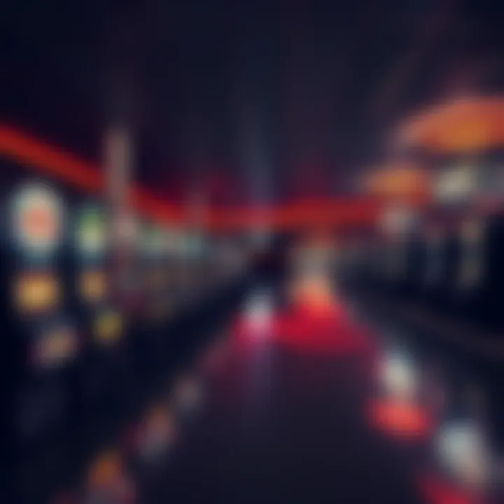 A deserted casino floor, showcasing empty slot machines and dim lighting, reflecting a sense of loss and regret. 