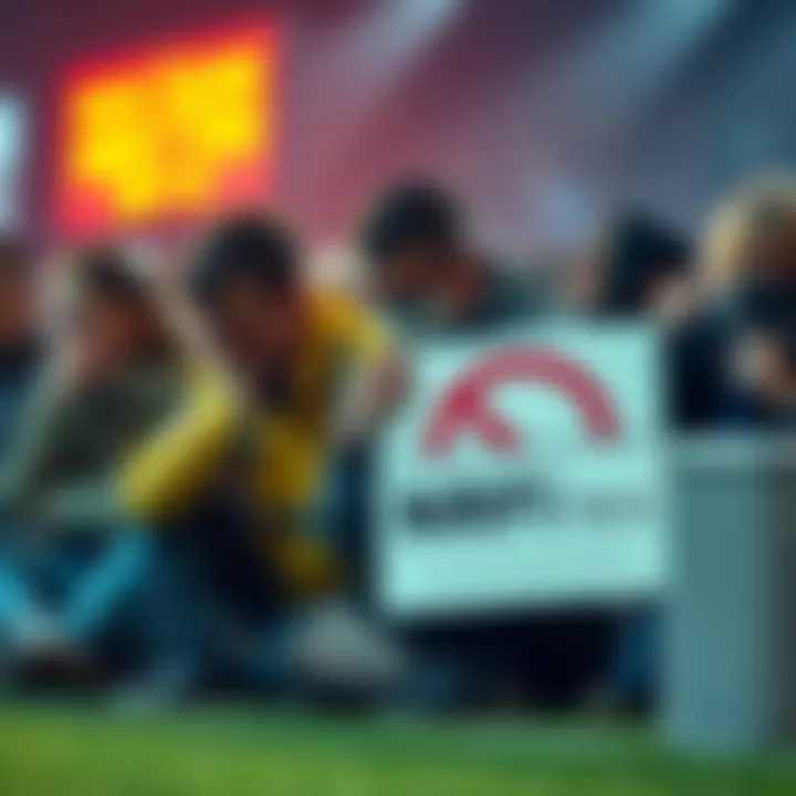 A disappointed group of bettors holding betting slips with a 'No More NRFI Bets' sign nearby, showing their sadness about the news.