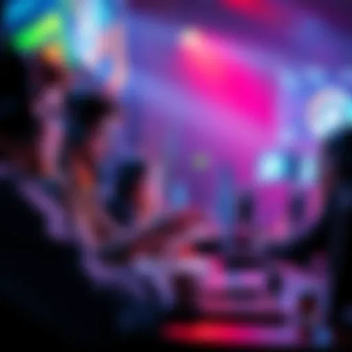 A group of people engaging in a discussion about esports betting strategies and tips, with gaming consoles and sports betting materials visible.