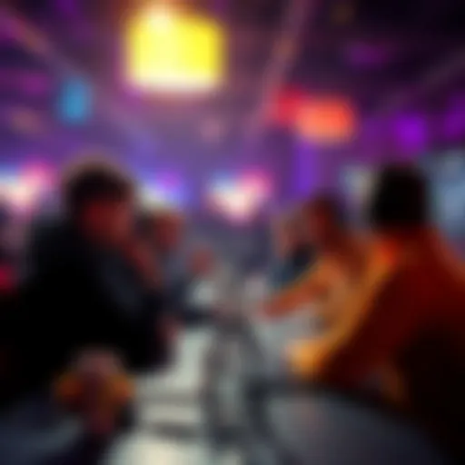 People engaging in a discussion about esports betting and tips in a lively setting.