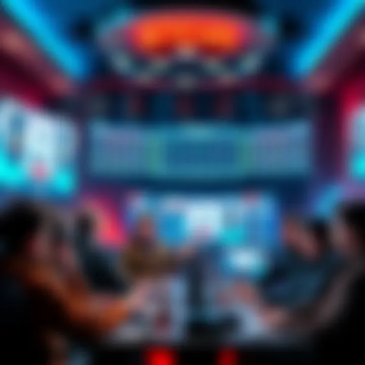 Group of people discussing eSports betting strategies and picks in a vibrant online forum setting