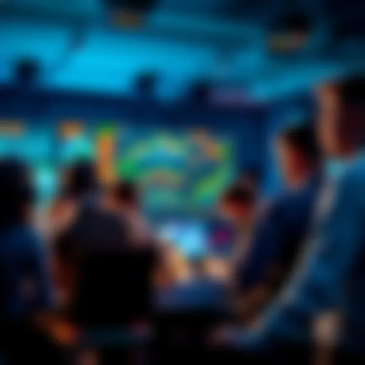 People discussing esports betting tips with charts and data on screens