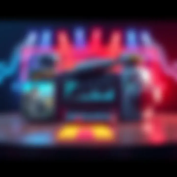 A graphic showing various esports games and betting tips, with charts and strategies highlighted.