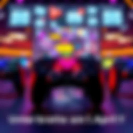 A colorful graphic promoting an Esports event with game controllers and email icons