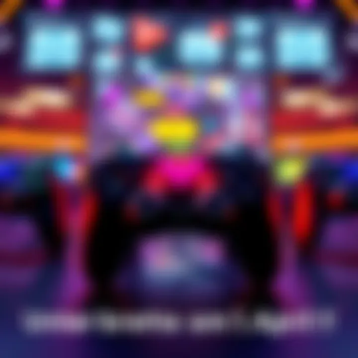 A colorful graphic promoting an Esports event with game controllers and email icons