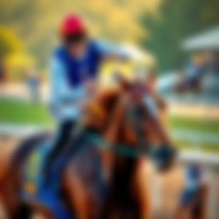 Ethical Jockeys in Horse Racing A jockey riding a horse on a racetrack, showing commitment to animal welfare in horse racing.