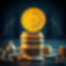 A single euro coin balanced on top of a stack of coins symbolizing growth and investment