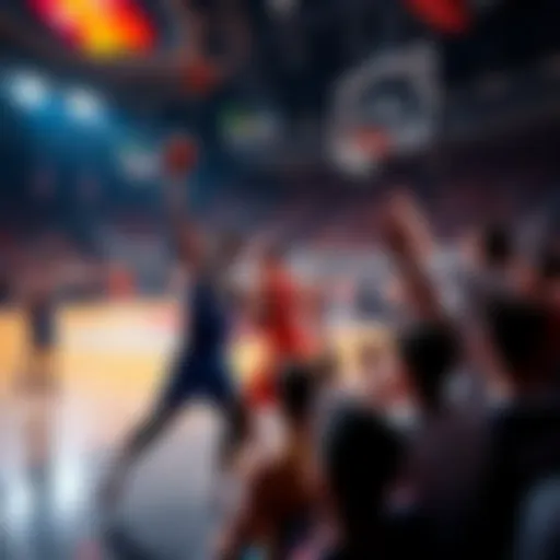Players compete during a EuroBasket 2025 match with fans cheering in the background
