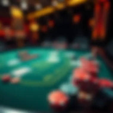 A European Blackjack table with cards and chips, showcasing the no hole card rule in action.