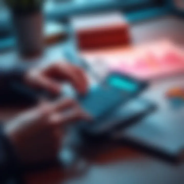 A person calculating their monthly income with a calculator and financial documents on a desk
