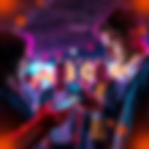 People discussing the pros and cons of the BOOM DFS app with a smartphone in hand