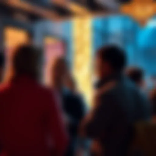 A group of people discussing important topics at an evening gathering