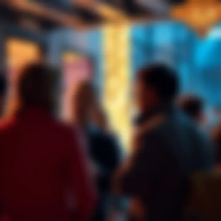 A group of people discussing important topics at an evening gathering