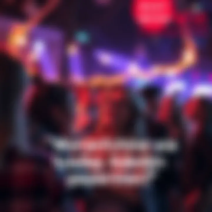 People gathering for an evening event looking excited and ready for surprises.