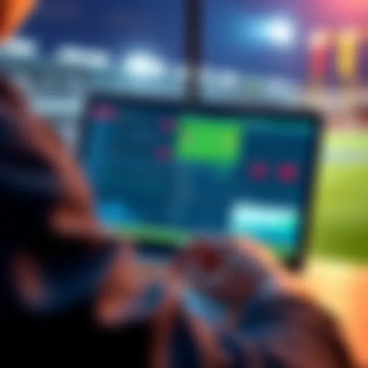 A person analyzing football games on a laptop with betting tips and charts displayed