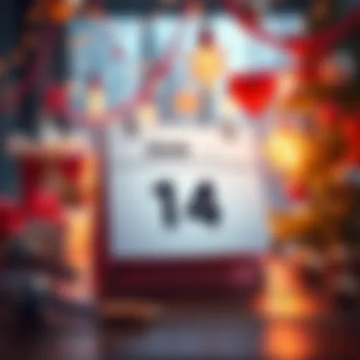 A calendar marked with the date June 14, highlighting an upcoming event, with festive decorations in the background.