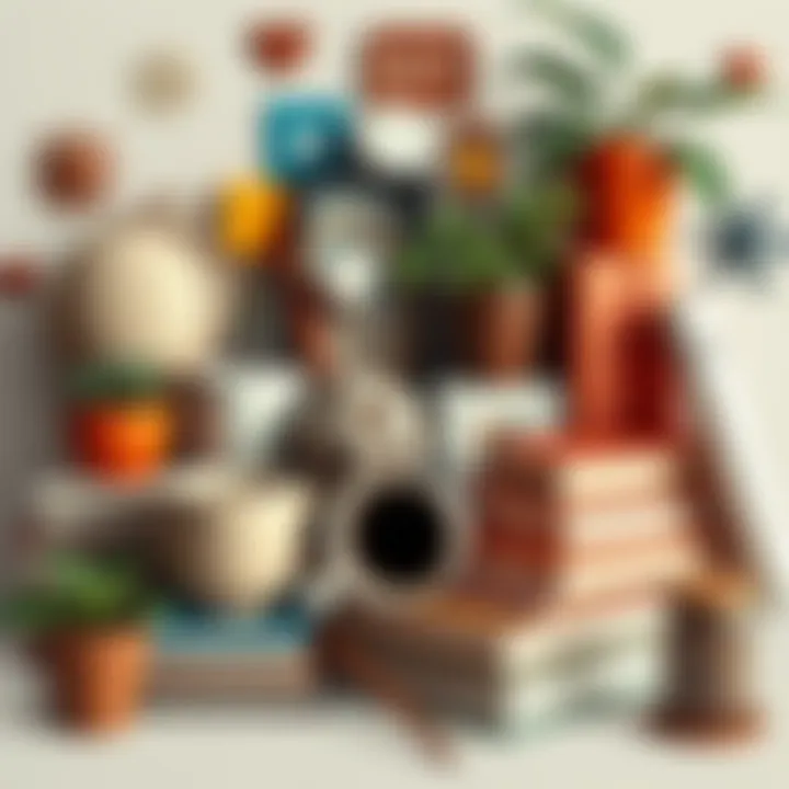 A collage of ordinary objects like coffee cups, books, and plants symbolizing everyday life and connections.