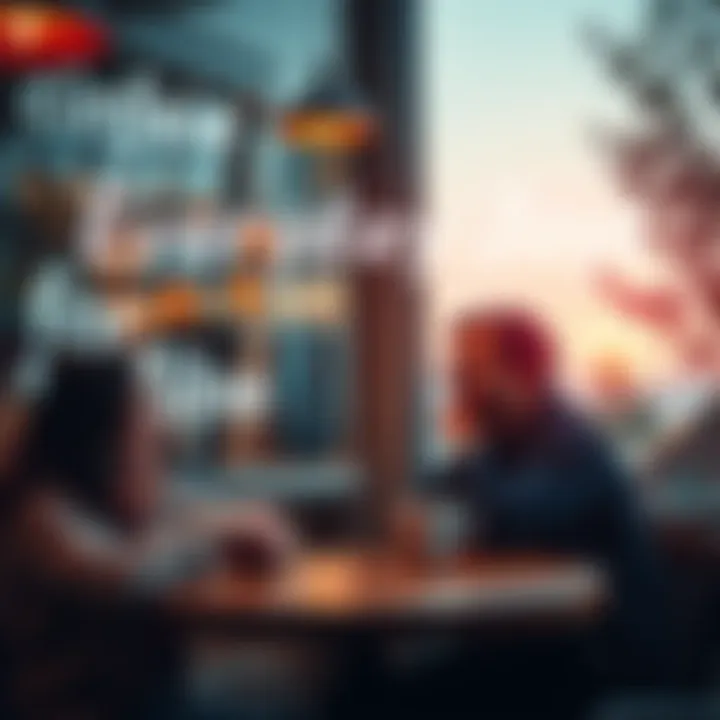 A collection of joyful moments like friends laughing, a cozy coffee shop, and nature scenes that bring happiness.