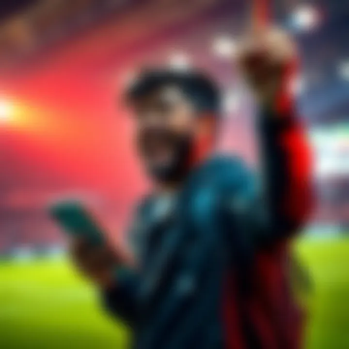 A person celebrating while looking at their sports betting app, showing excitement after winning bets.