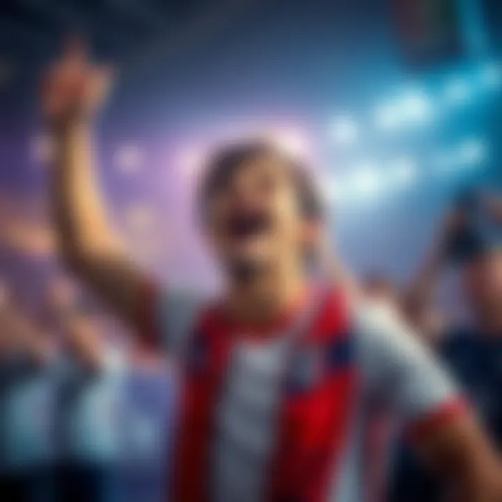 Excited bettor celebrating a big win A person joyfully reacting to a sudden increase in betting odds while placing a wager on France's progress in a live match