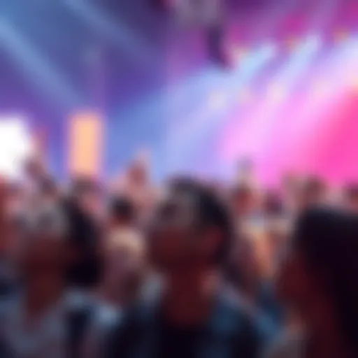 A diverse group of people looking eagerly towards a stage, symbolizing anticipation for upcoming announcements