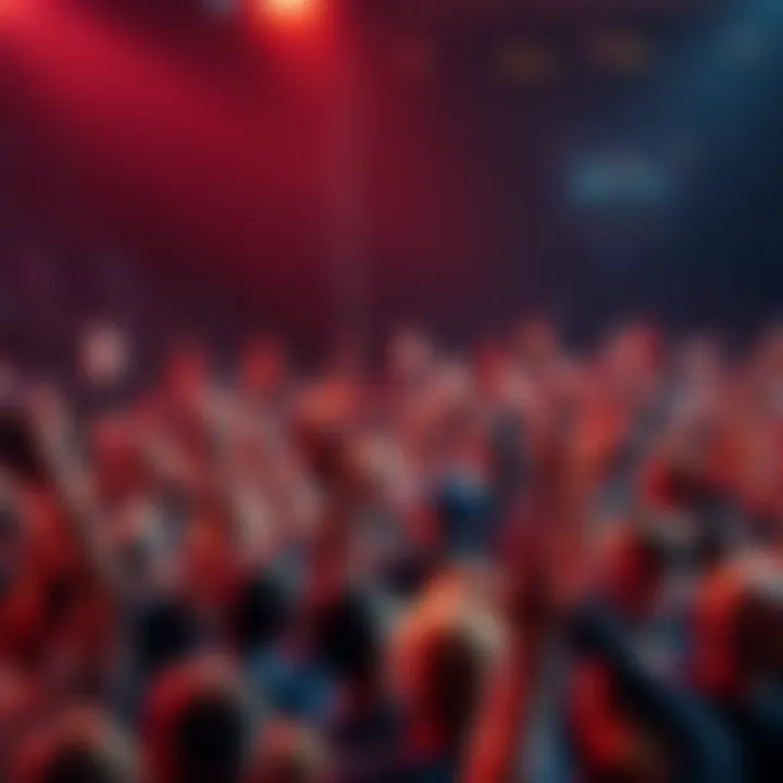 A large group of people joyfully celebrating with hands in the air, showing enthusiasm and passion