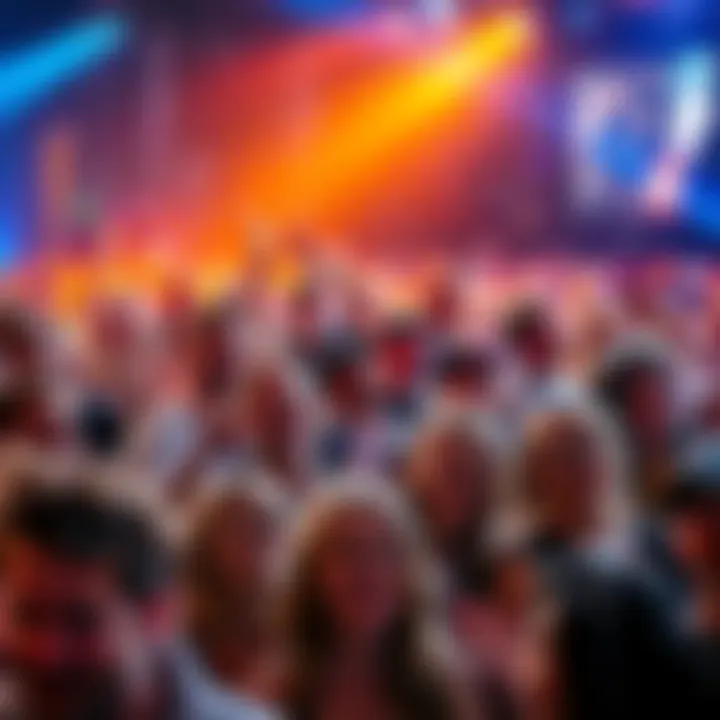 Excited crowd at a lively event A vibrant crowd enjoying an exciting event with smiles and energy