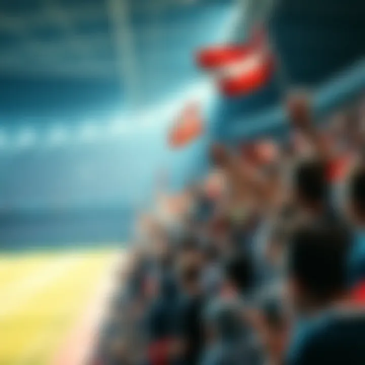 Excited fans at a soccer stadium A crowd of enthusiastic soccer fans waving flags and cheering in a stadium