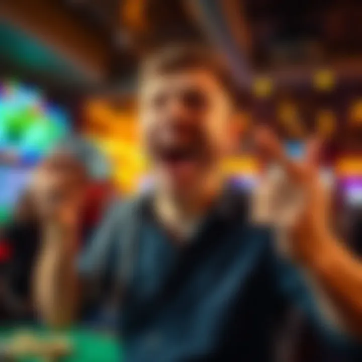 A joyful person celebrating after winning $13,000 from a $50 bet, showing money and a big smile