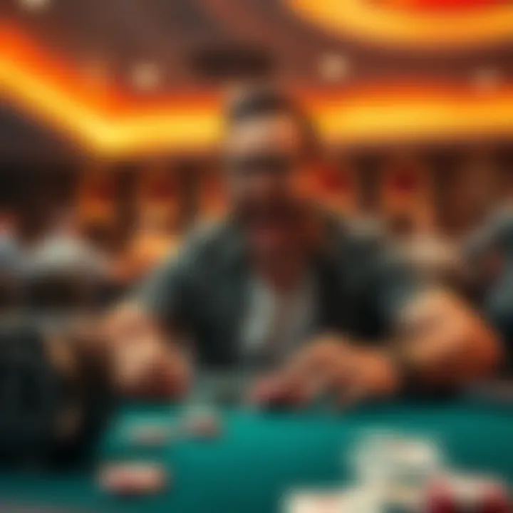 A poker player eagerly getting ready for the ClubWPT tournament, with chips and cards on the table, showing excitement and anticipation