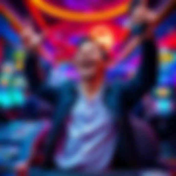A player celebrating after winning at Hardrock AC, surrounded by vibrant casino atmosphere.