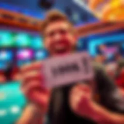 Excited player holding a ticket A happy person holds a ticket for a poker freeroll event, looking forward to the Bahamas final round.