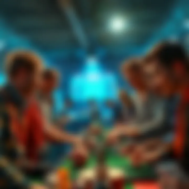 Exciting Competition A group of people placing bets in a lively setting for a thrilling competition.