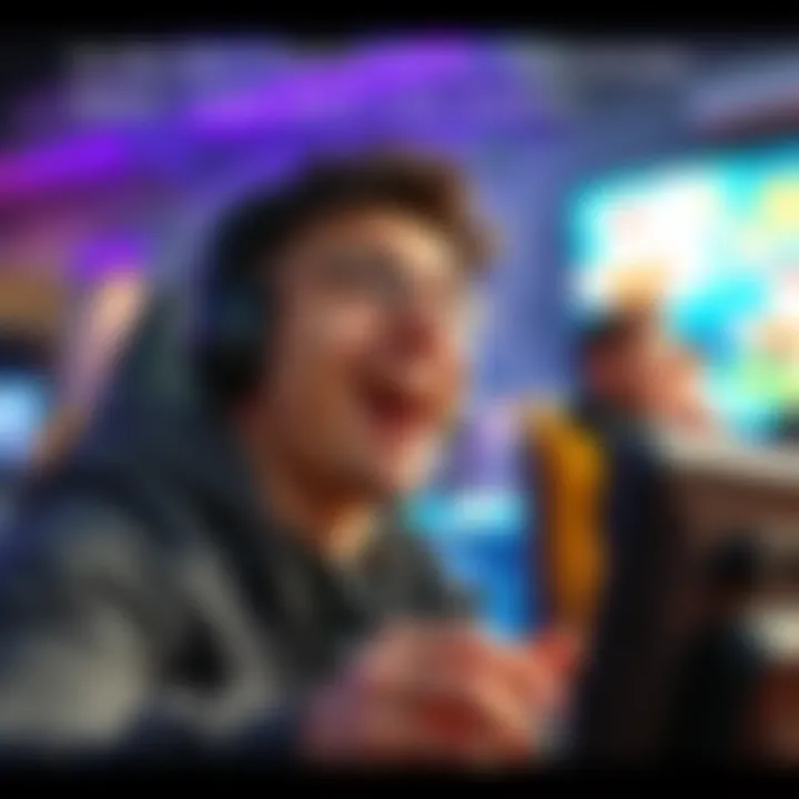 A joyful person playing a free online game with excitement on their face