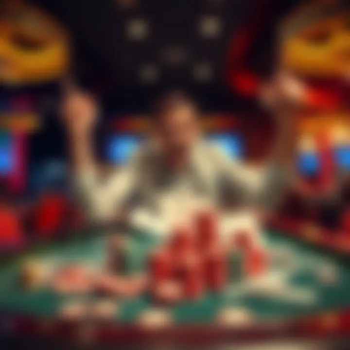 Exciting Gambling Win A person celebrating a big win at a gambling table with chips and cash around them